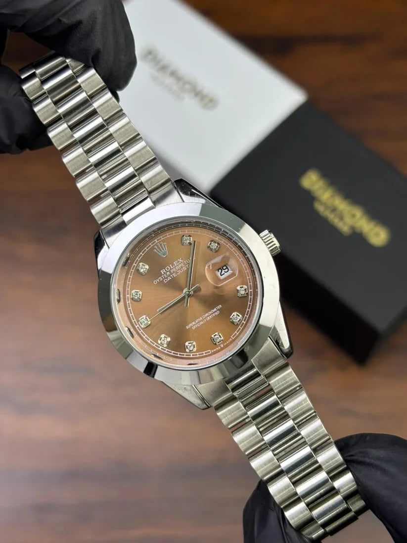 ROLEX WATCH - SILVER WITH BROWN DIAL
