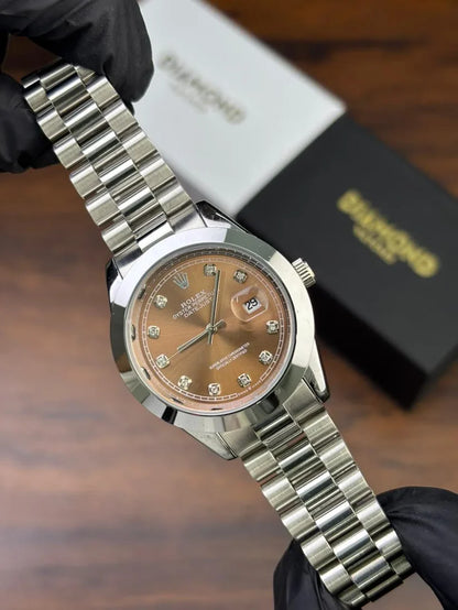 ROLEX WATCH - SILVER WITH BROWN DIAL